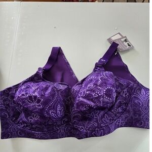 Catherines No-Wire Back-Smoother Bra Purple Paisley 46D Wireless Plus Size